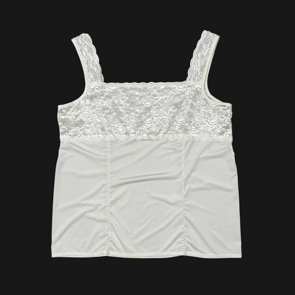 Vintage White Ivory Lace Camisole Tank Top Sleeveless Lingerie Top